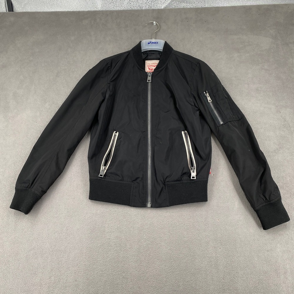 Levis Mens Black Flight Bomber Jacket Full Zip Utility Pocket XS 8598